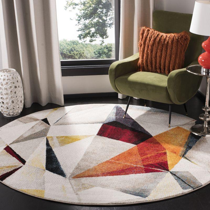 Porcello PRL6940 Power Loomed Indoor Accent Rug - 4' Round - Light Grey/Orange - Safavieh