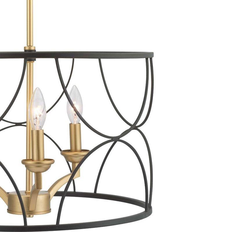 Progress Lighting Landree 3-Light Chandelier, Black, Geometric Cage, Brushed Brass Inner Cluster, Modern/Luxury