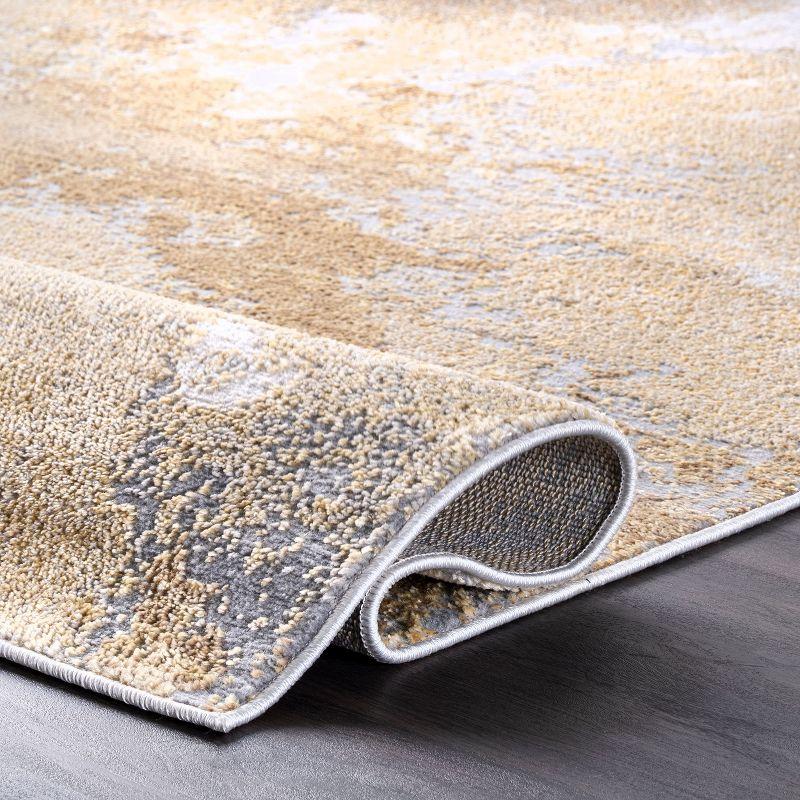 Gold and Beige Abstract Reversible Runner Rug