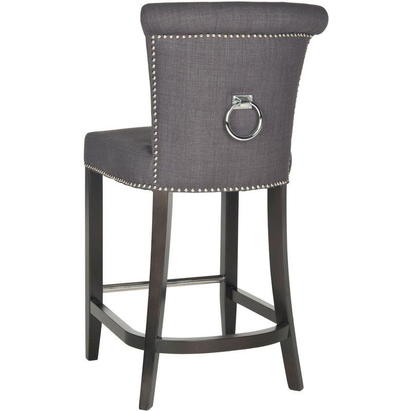 Espresso Birchwood Charcoal Linen Counter Stool with Metal Accent