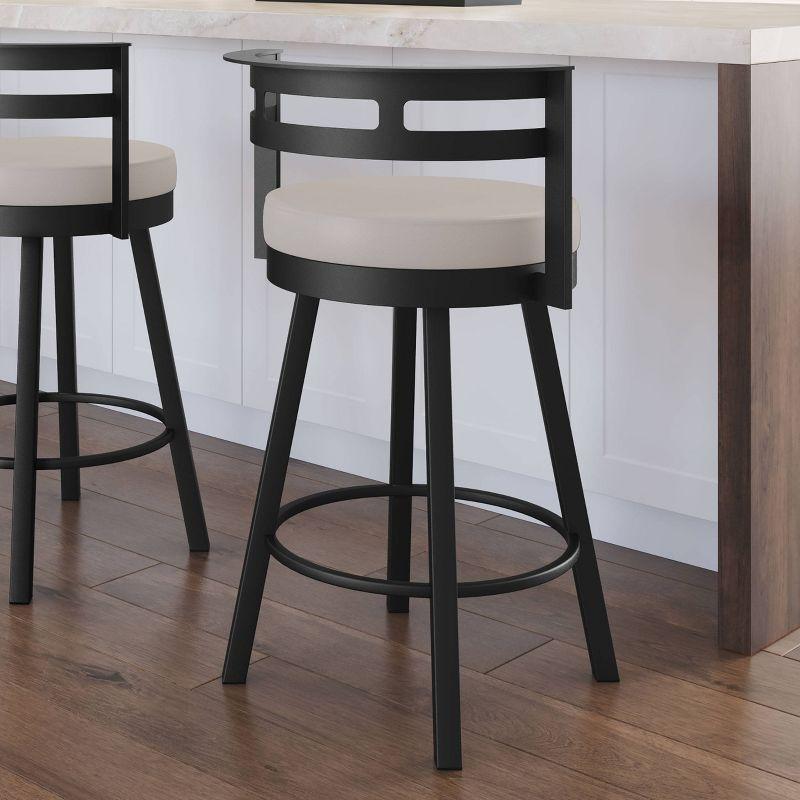 Amisco Render Upholstered Counter Height Barstool Cream/Black: Modern Metal Design, Integrated Armrests, Faux Leather