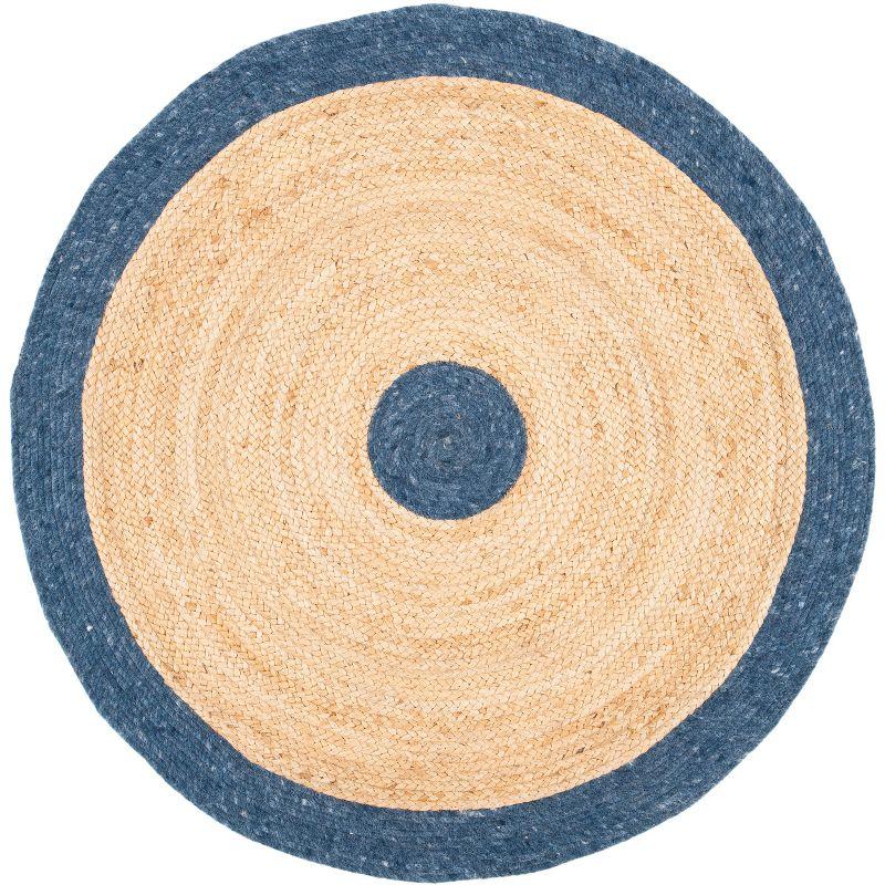 47" Gray and White Braided Wool Cotton Round Rug