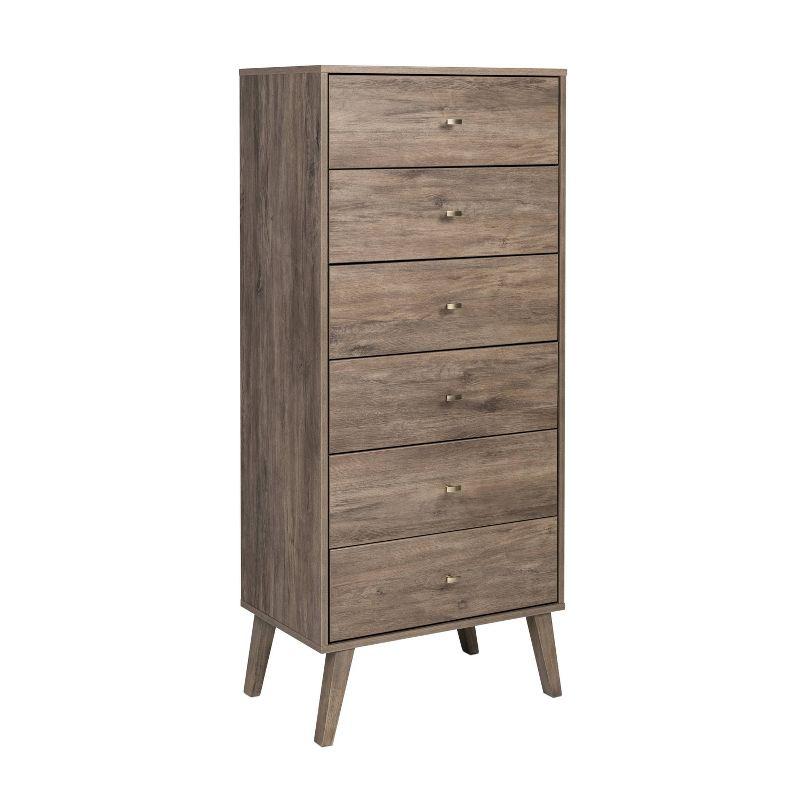 6 Drawer Milo Mid-Century Modern Tall Chest Drifted Gray - Prepac: Space-Saving Bedroom Storage