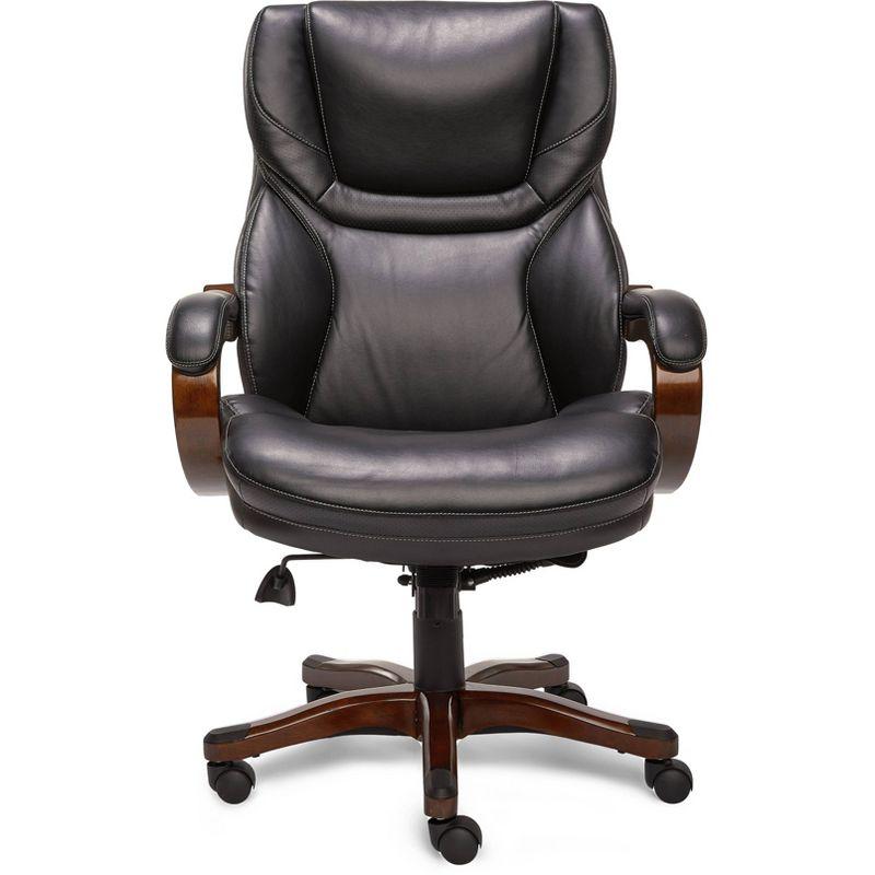 Executive Office Chair in Black Bonded Leather - Serta: High-Density Foam, Fixed Arms, Wood Frame