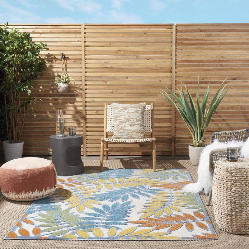 Nourison Aloha Floral Leaf Flatweave High-Low Indoor Outdoor Area Rug Ivory/Multi 5'3" x 7'5"