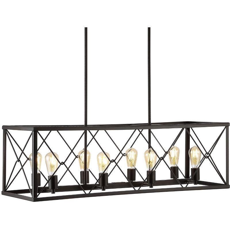JONATHAN Y Galax 39" 8-Light Adjustable Iron Farmhouse Industrial LED Dimmable Pendant, Oil Rubbed Bronze
