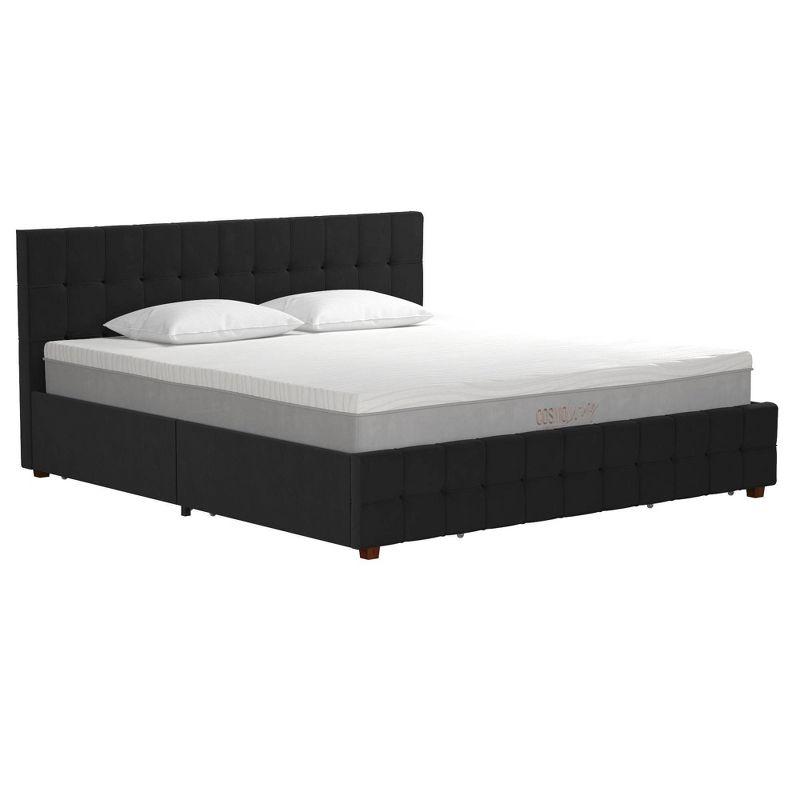 Elizabeth King Black Velvet Upholstered Storage Platform Bed