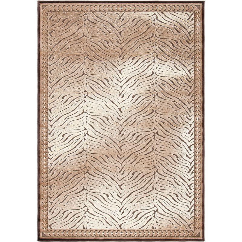 Ivory and Brown Rectangular Wool and Viscose Area Rug