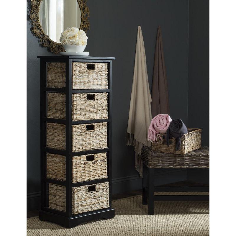 Vedette 5 Wicker Basket Storage Tower - AMH5739 - Distressed Black - Safavieh Couture