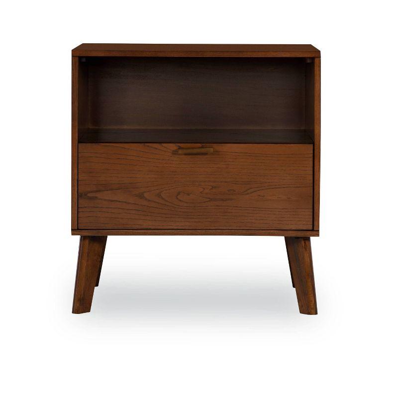 Reid Mid-Century Modern Wood 1 Drawer Nightstand Walnut - Linon: Bedside Table with Shelf & Storage