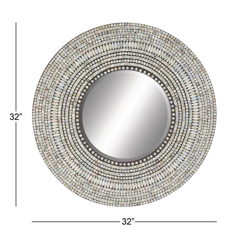 Olivia & May Wood Handmade Mosaic Wall Mirror Silver : Nautical Coastal Decor, 31.5" Round, No Assembly Required