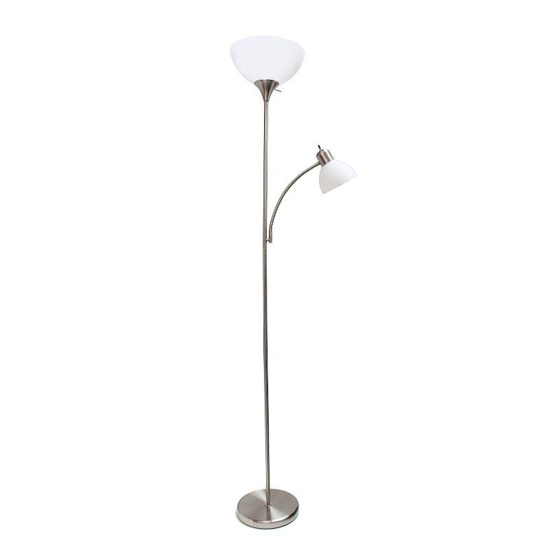 Elegant Brushed Nickel Floor Lamp with Adjustable Reading Light, White Shade