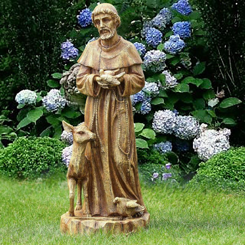 LuxenHome Weathered Brown MgO 24.6" H Saint Francis Garden Statue