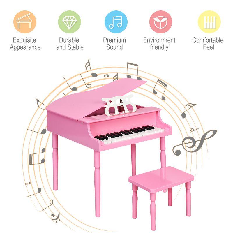 Costway 30-Key Classic Baby Grand Piano Toddler Toy Wood w/ Bench & Music Rack Pink