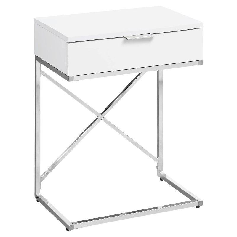 Glossy White and Chrome Metal Rectangular Accent Table with Storage