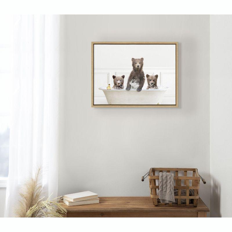 Kate and Laurel Sylvie Three bears In Bubble Bath Neutral Style Framed Canvas by Amy Peterson Art Studio, 18x24, Natural