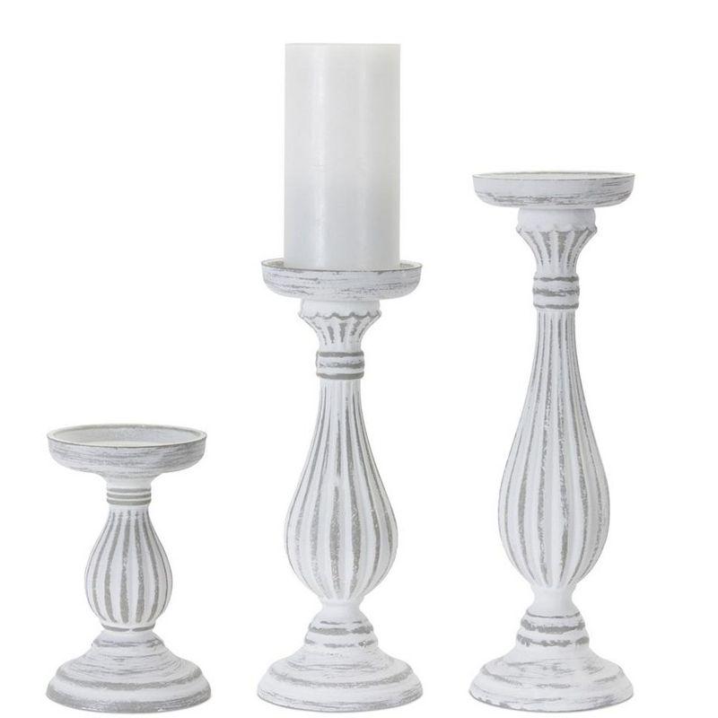 White-Washed Wood and Resin Candle Holders Set of 3