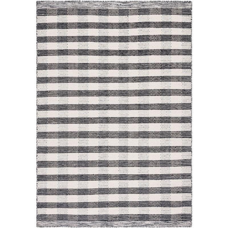 Black and White Striped Wool Flat Woven Area Rug