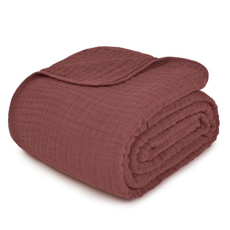 Muslin Blanket for Adults, Extra Large Twin 90” x 66” By Comfy Cubs - Wine