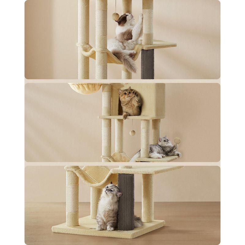 Feandrea Cat Tree, 69-Inch Tall Cat Tower for Indoor Cats, Multi-Level Cat Condo with 2 Caves, 2 Baskets, Sand Beige
