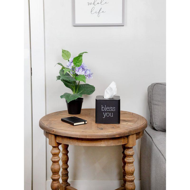 Black Enamel Square Tissue Box Cover with Bless You Text