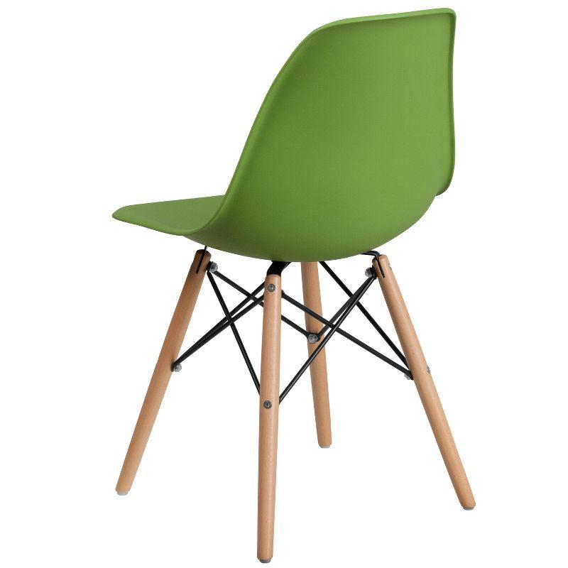 Mid-Century Modern Green Plastic Side Chair with Wooden Legs