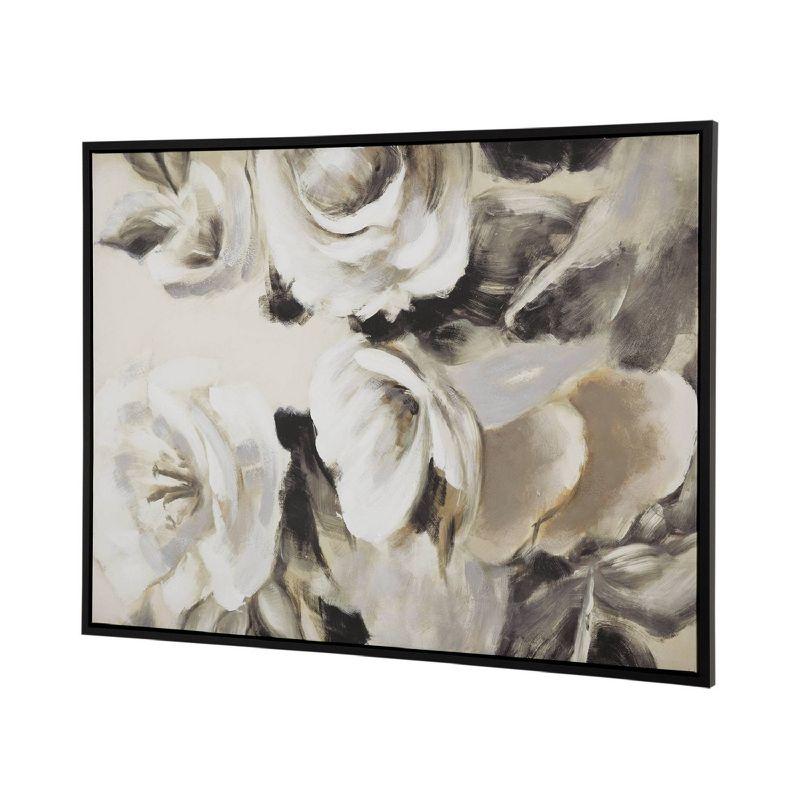 A&B Home 35.5"x47" Jardin De Fleurs Hand Painted Framed Wall Art Canvas Cream/Gray/Black: Botanical Art Deco Style