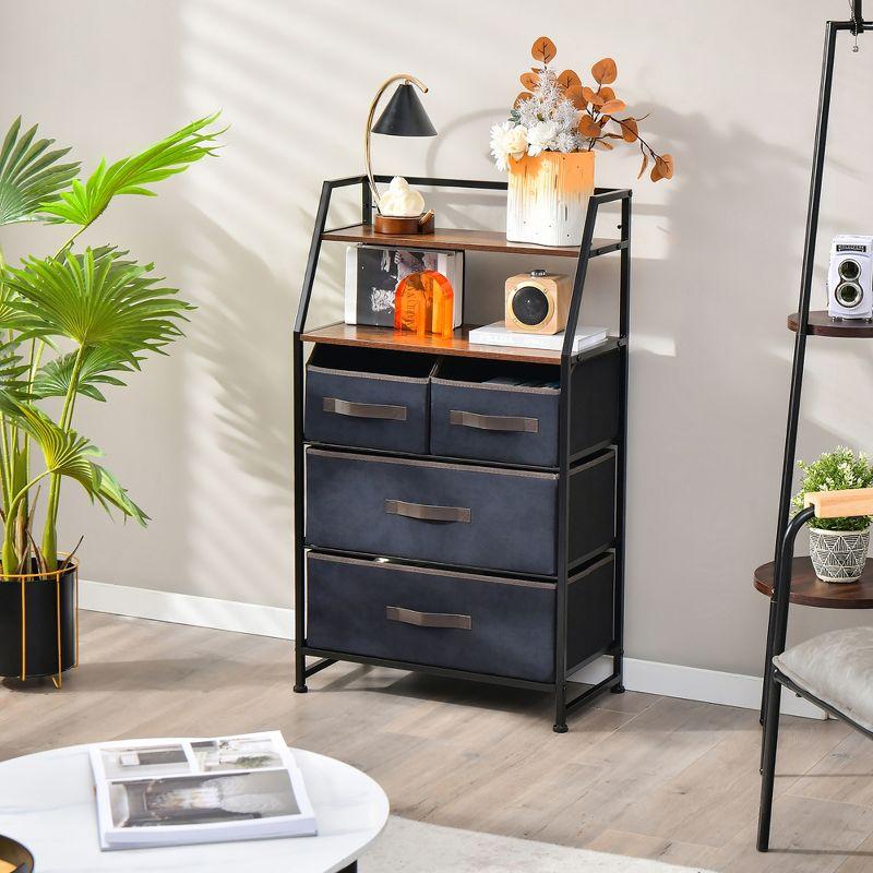 Industrial Black and Rustic Brown 4-Drawer Dresser with Shelves