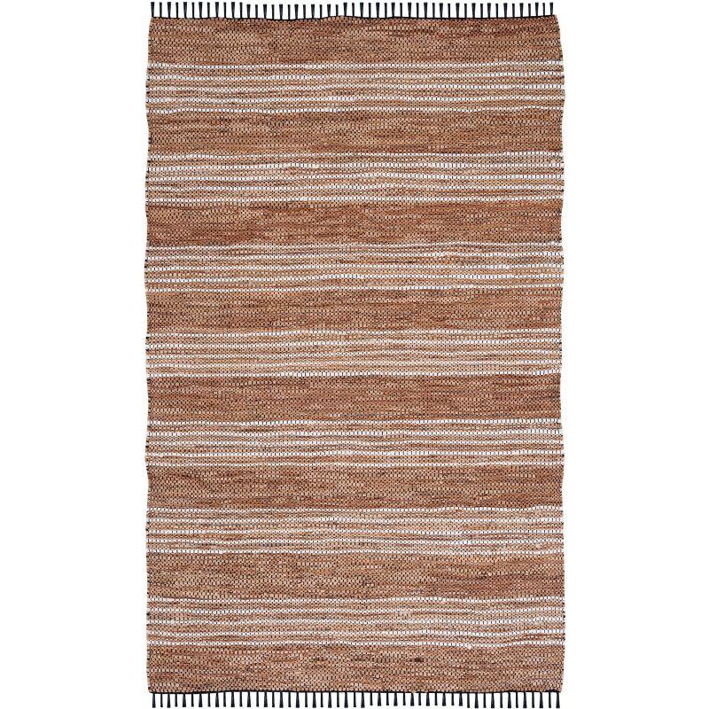 Vintage Brown and Natural Leather Handwoven 6' x 9' Area Rug