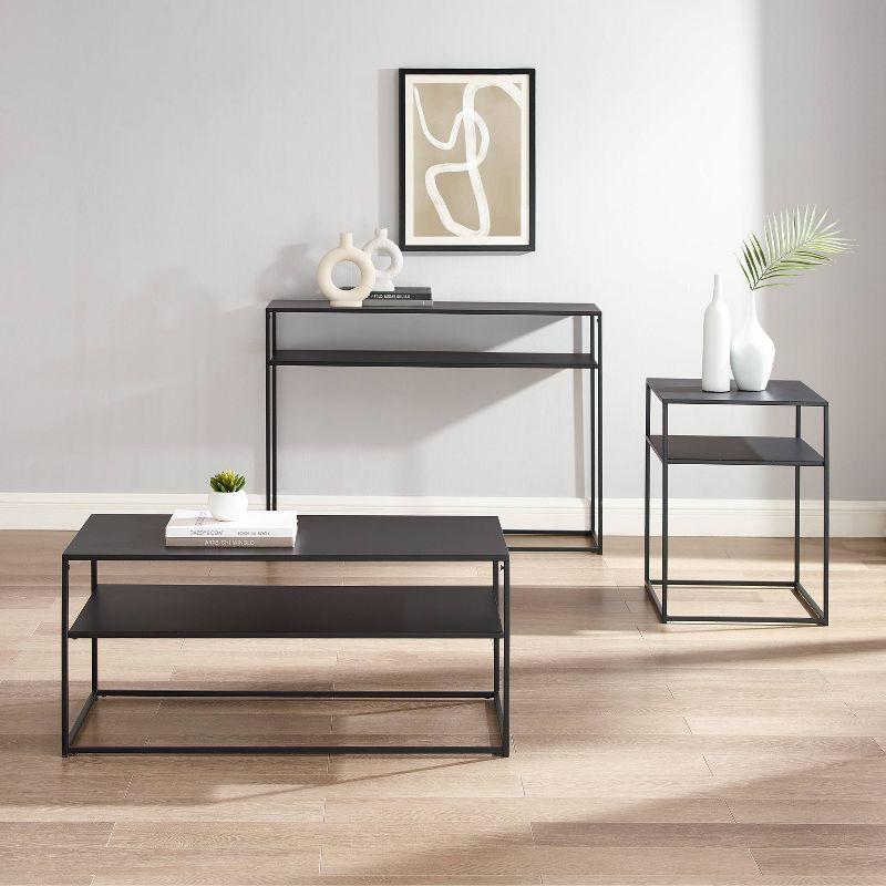 3pc Braxton Coffee Table Set - Coffee Table, Console Table and End Table Matte Black - Crosley: Modern Industrial Style with Open Shelves