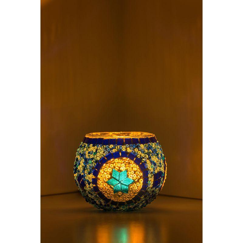 Kafthan 3.4 in. Handmade Blue and White Mosaic Glass Votive Candle Holder