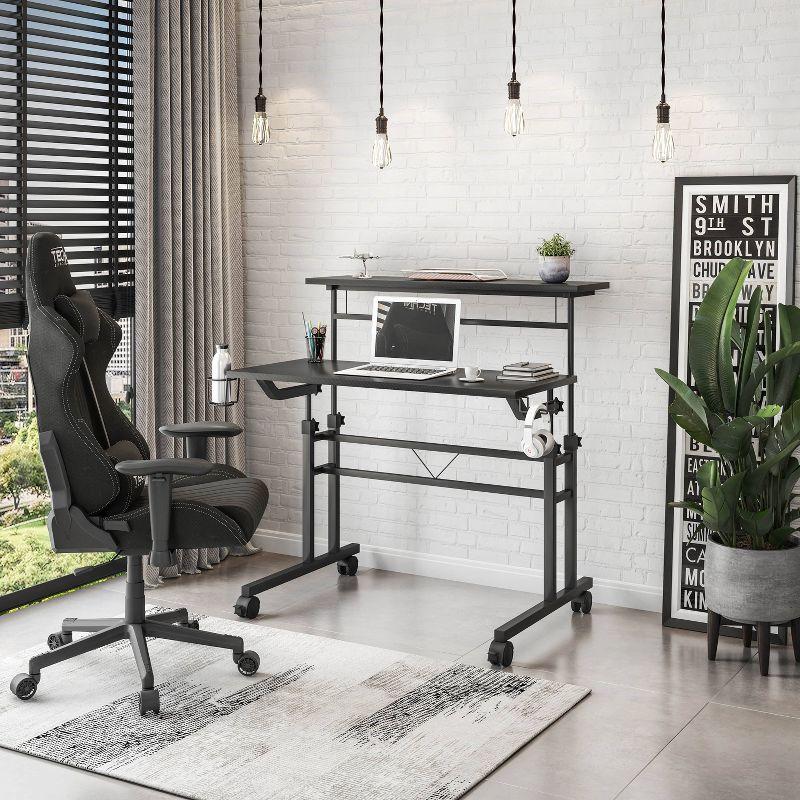 Inbox Zero Mobili Rolling Writing Desk – Height Adjustable with Moveable Shelf & Locking Wheels