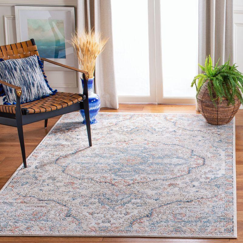 Vintage Medallion Blue and Beige 4' x 6' Synthetic Area Rug