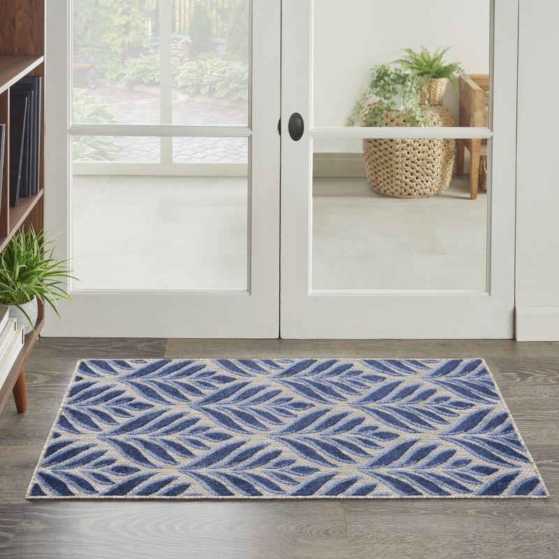 Nourison Aloha Tropical Palm Flatweave High-Low Indoor Outdoor Area Rug Blue 2'8" x 4'