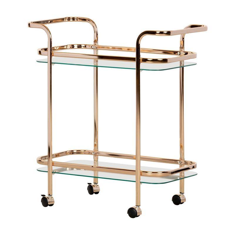 Elegant Gold and Glass Rolling Bar Cart with Storage