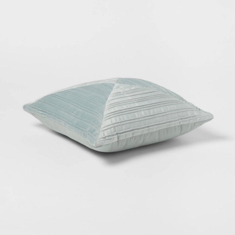 18"x18" Luxe Square Velvet Pleated Decorative Pillow Light Teal - Threshold™: Indoor Geometric Design, Polyester Velour