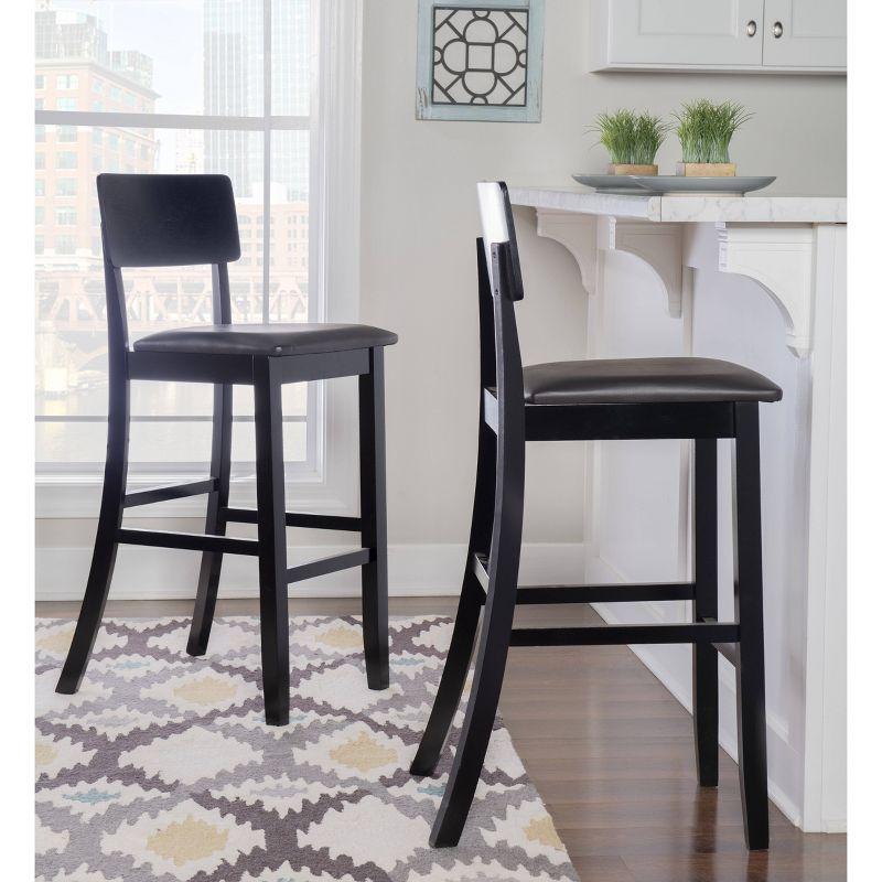 Linon 29" Torino Padded Seat Faux Leather Contemporary Barstool Hardwood/Black: Vinyl Upholstery, Wood Legs, Foam Fill