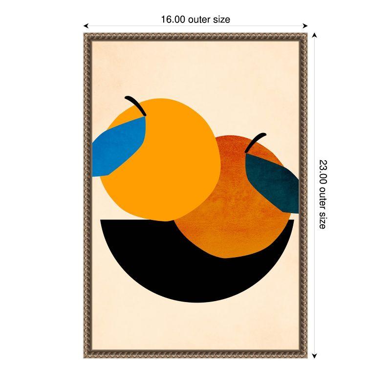 Abstract Orange and Blue Fruit Canvas Wall Art in Bronze Frame