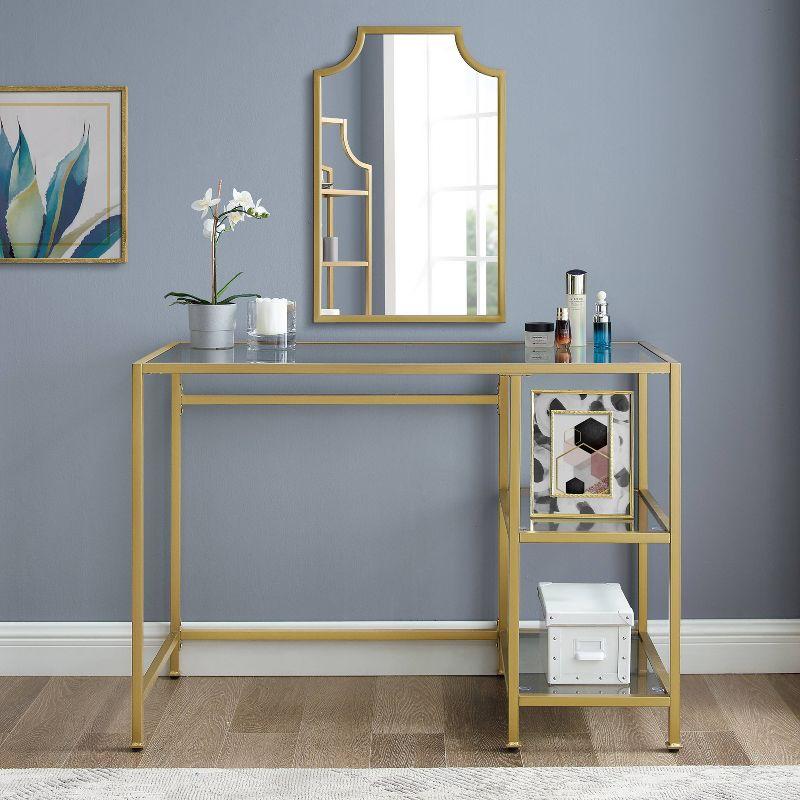 Aimee Desk Gold - Crosley: Sleek Steel Frame, Tempered Glass Top, Open Storage Shelf