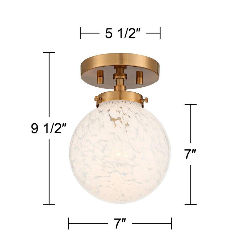 Possini Euro Design Mid Century Modern Ceiling Light Semi Flush Mount Fixture Warm Gold 7" Wide Art Glass Globe for Dining Kitchen