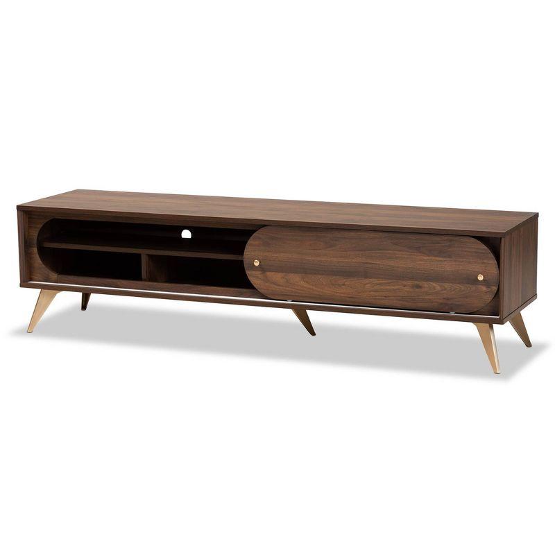 Dena Wood and Gold TV Stand for TVs up to 60" Walnut - Baxton Studio: Entertainment Center with Storage Doors