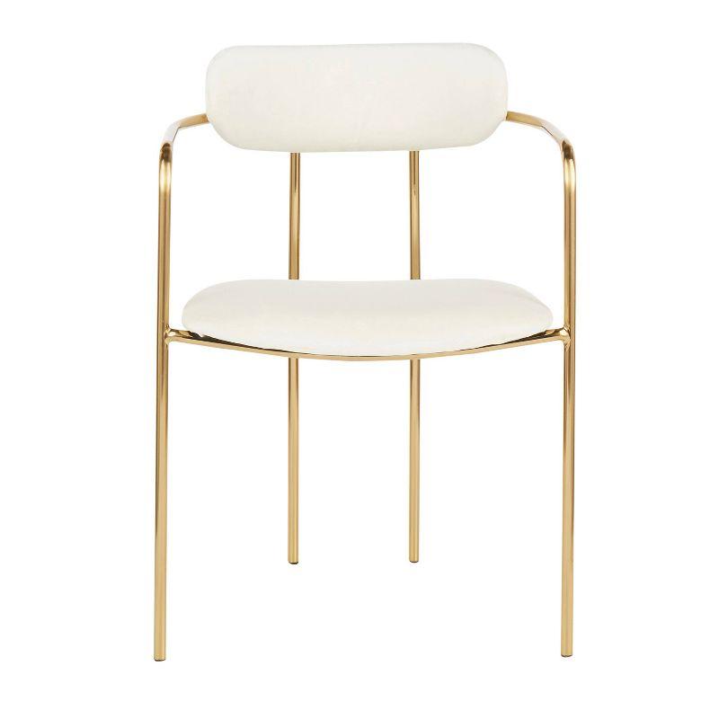 Set of 2 Demi Contemporary Chair Cream - LumiSource: Velvet Upholstery, Gold Metal Frame, Cushioned Seat & Armrests