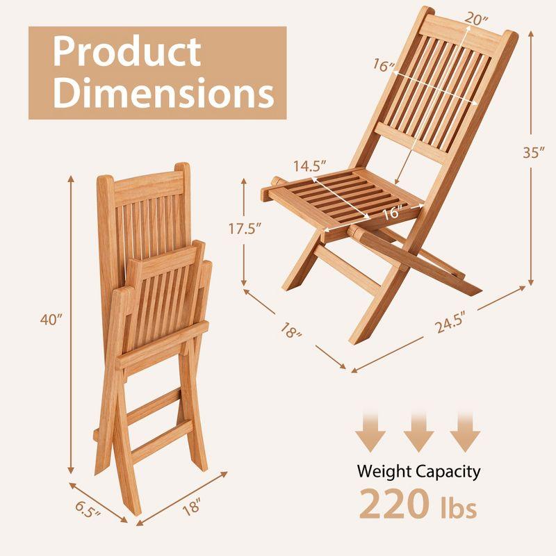 Tangkula Teak Wood Outdoor Chair Folding Portable Patio Chair w/ Slatted Seat & Back