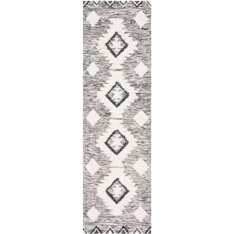 Hand-Knotted Elegance Black and Ivory Wool Runner Rug - 27" x 8"