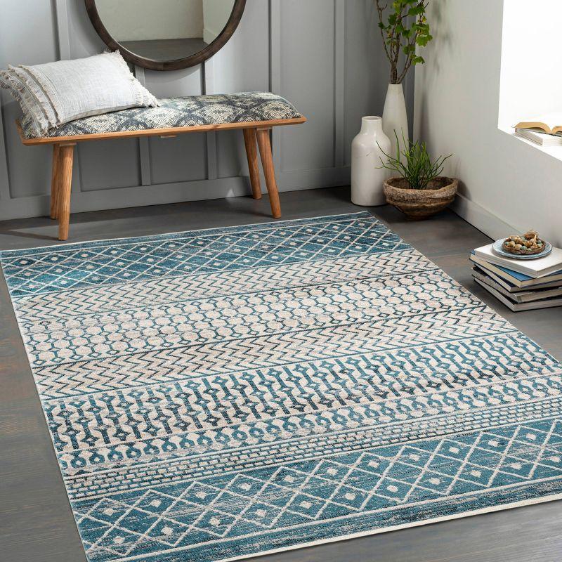 Astral Blue Geometric 8' x 10' Easy-Care Synthetic Rug