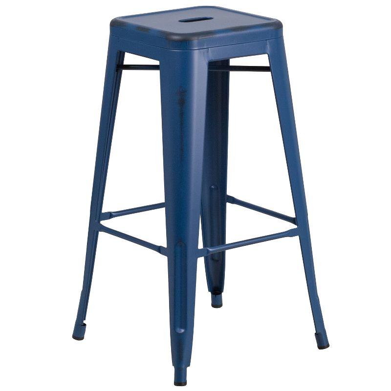 Antique Blue 31" Metal Backless Stool with Floor Glides