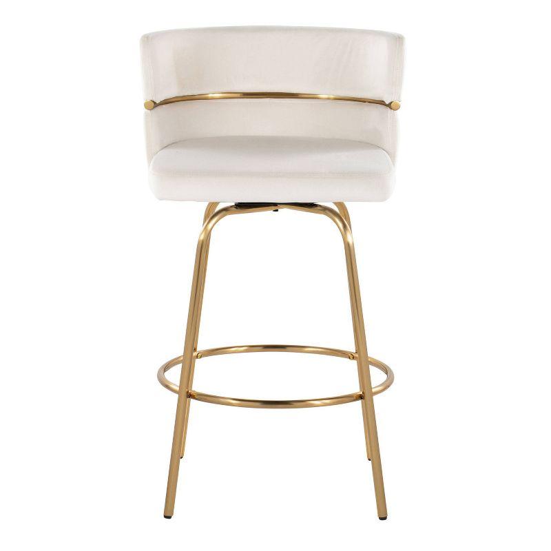 Set of 2 Cinch-Claire Counter Height Barstools Gold/Cream - LumiSource: Velvet Upholstery, Swivel, Metal Legs