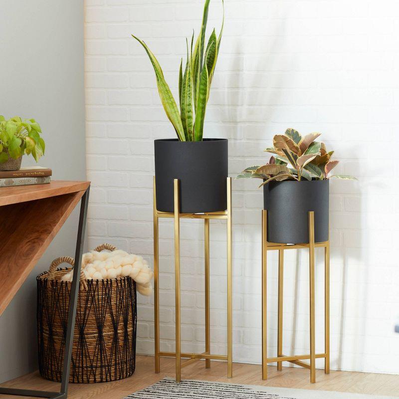 Set of 2 Modern Metallic Metal Planters with Stands Black - Olivia & May