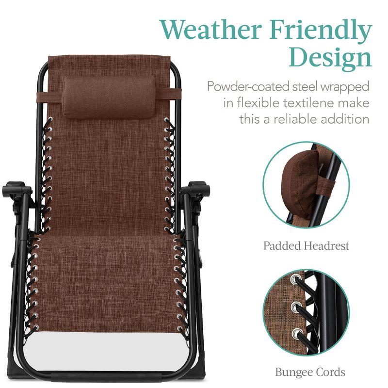 Best Choice Products Oversized Zero Gravity Chair, Folding Recliner w/ Removable Cushion, Side Tray - Woodland Brown