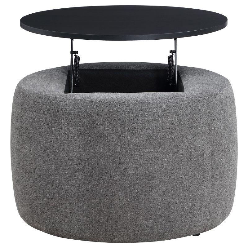 Coaster Home Furnishings Tesoro Upholstered Round Lift Top Storage Ottoman Grey and Black